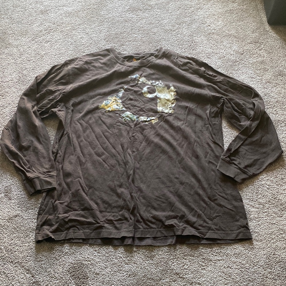 Carhartt Brown Long Sleeve Camouflage Logo Top SIZE 2XL Hunting
